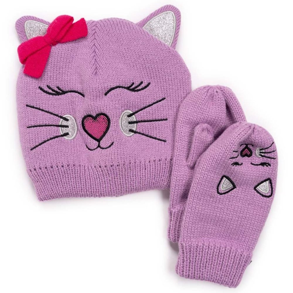 NWT MUK LUKS | Purple Kitty Beanie & Mittens - SET
